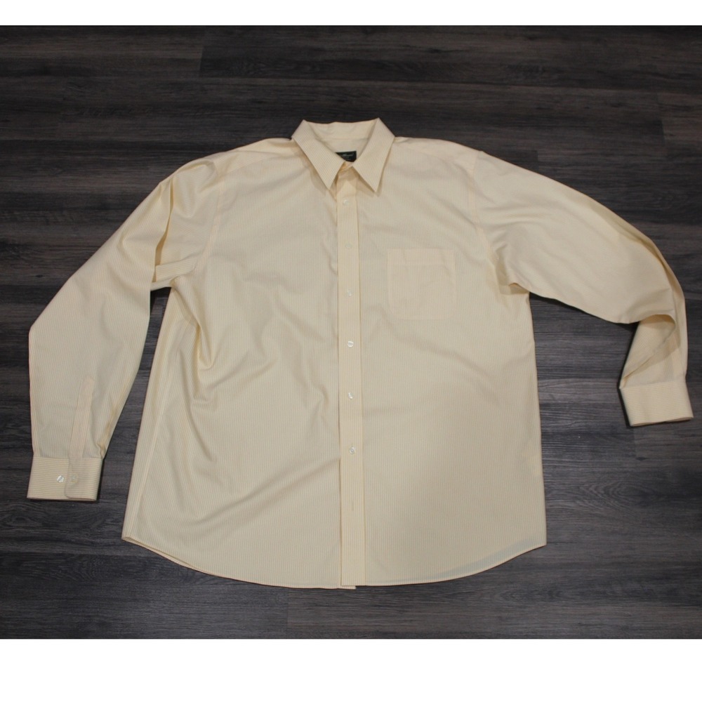 Eddie Bauer Relaxed Fit Tall XL Yellow Striped Wrinkle‎ Resistant Shirt